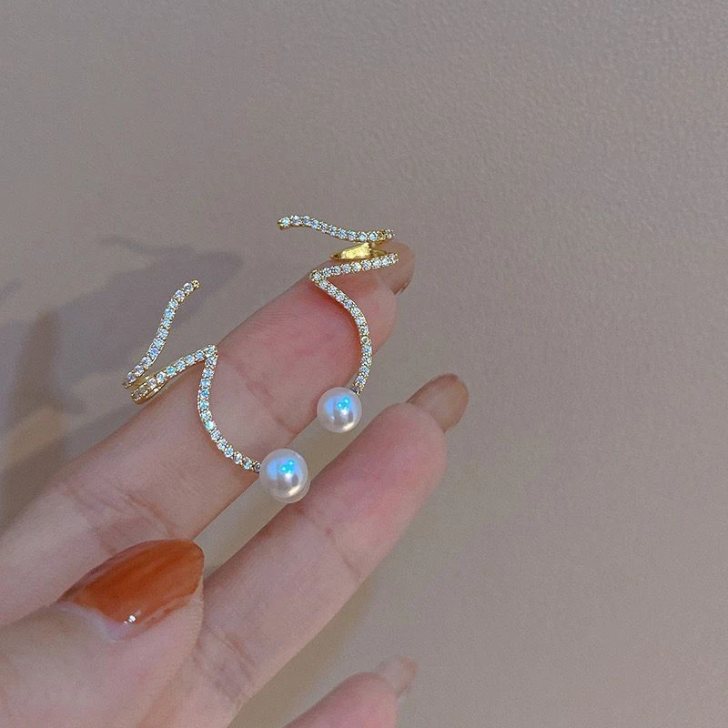 BY银针镶钻线条耳钉耳夹一时尚优雅气质耳环轻奢高级感耳饰女