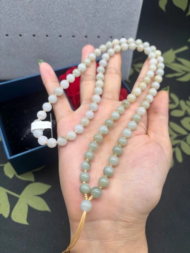 福利天然缅甸A货翡翠黄翡圆珠7mm玉石挂件绳毛衣链珠链时尚百搭款