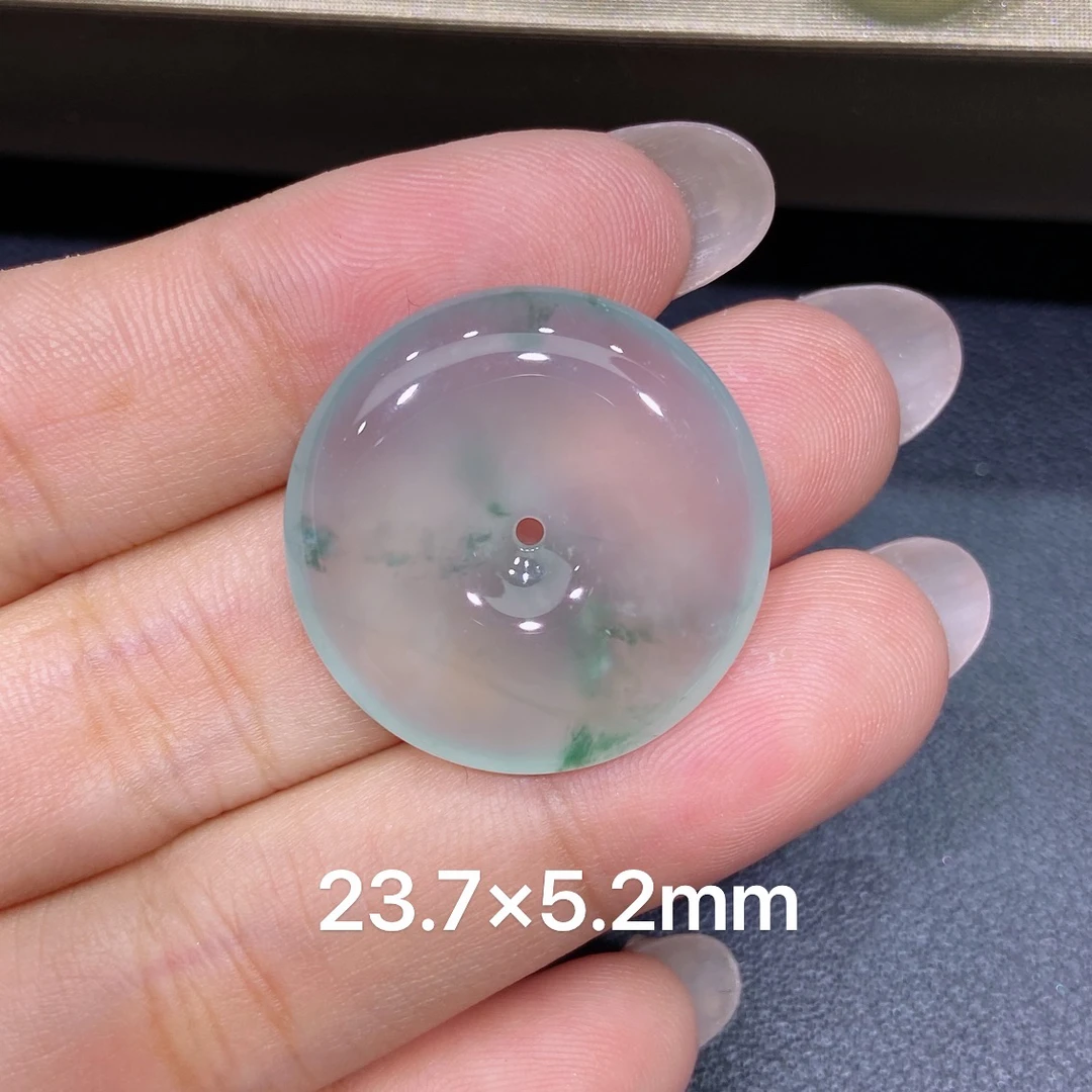 缅甸天然A货翡翠 老坑高冰种灵动飘花平安扣吊坠 玉质细腻 k002