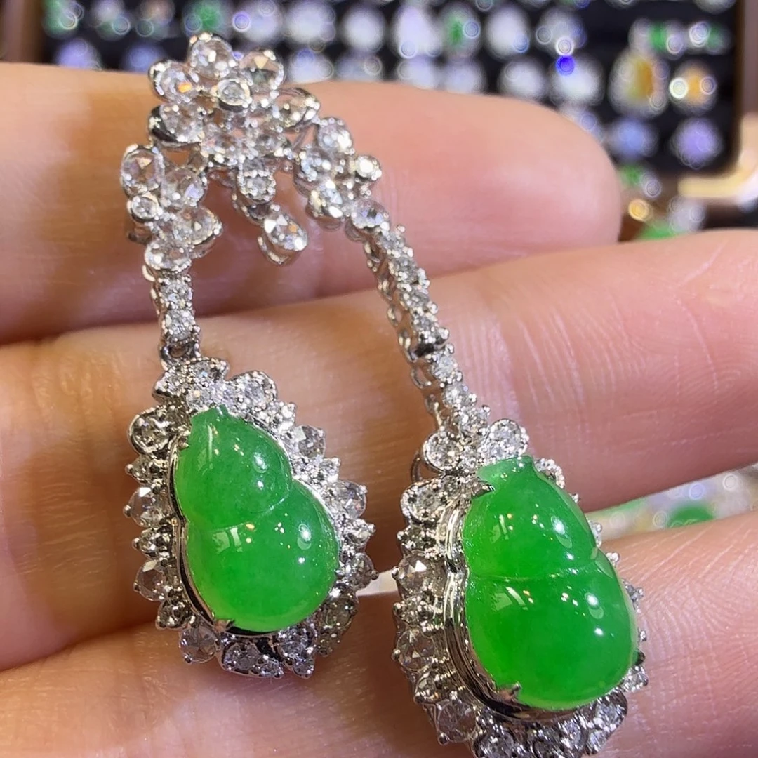 翡翠18K金镶嵌吊坠(赠链)高冰正阳绿双葫芦