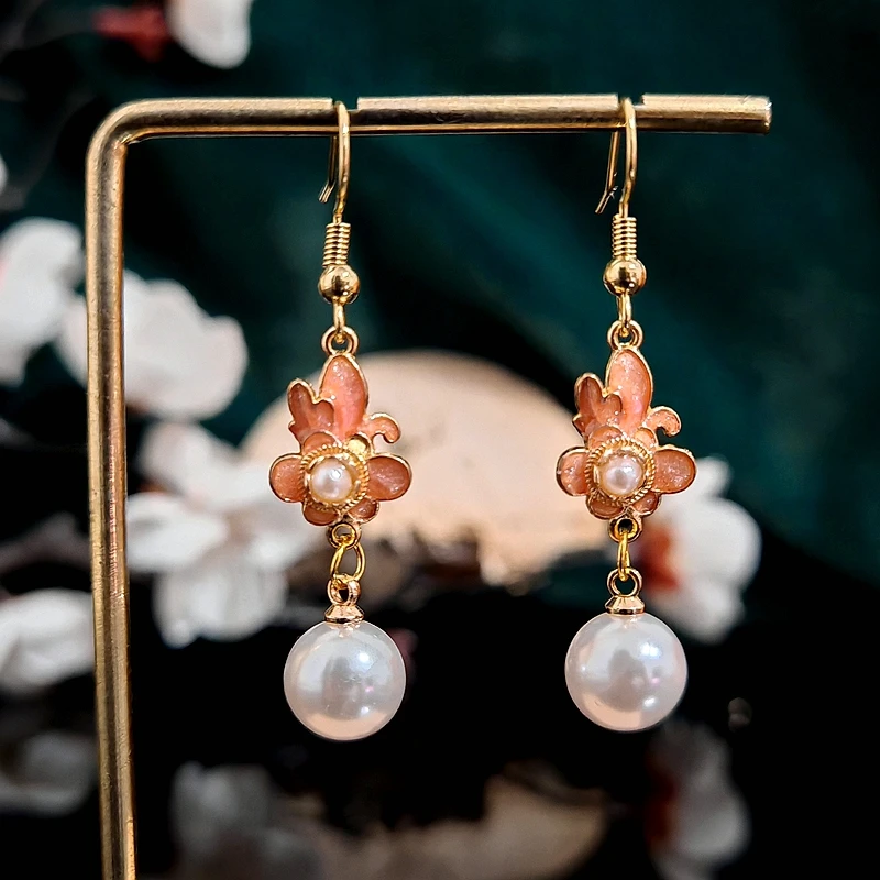 多吉米粉棠含珠复古新中式原创高级感耳环无耳洞耳夹耳饰配汉服