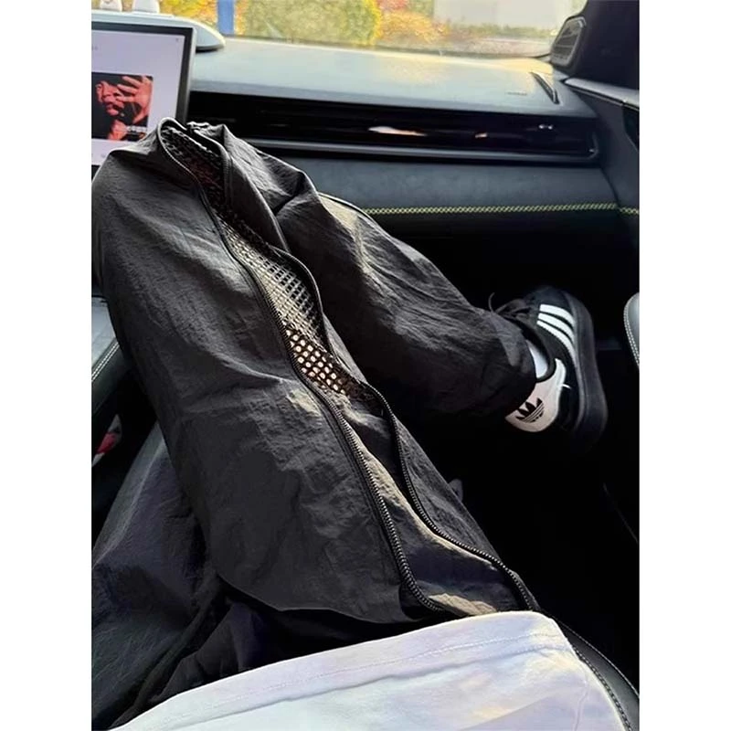 黑色网眼侧边拉链速干裤男款夏季薄款美式直筒裤冲锋裤户外伞兵裤