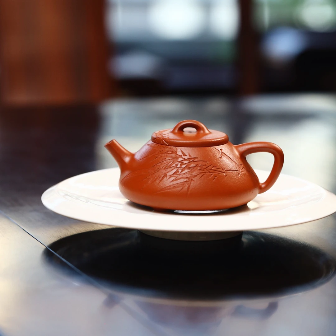 玉堂袁静闲瓢原矿赵庄朱泥 135cc 全手工宜兴紫砂壶
