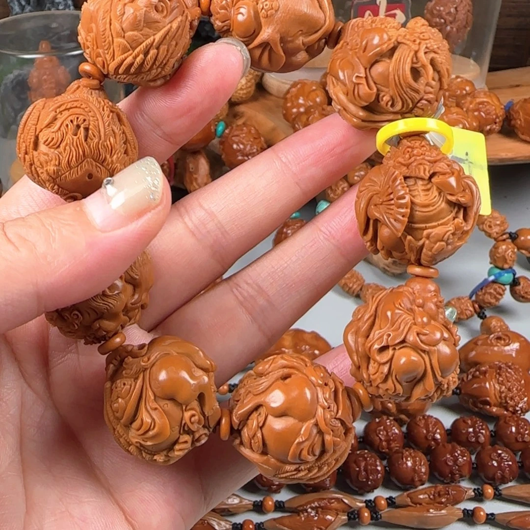 橄榄核手串/手链宽2.5梅林红核立雕骑兽群仙会