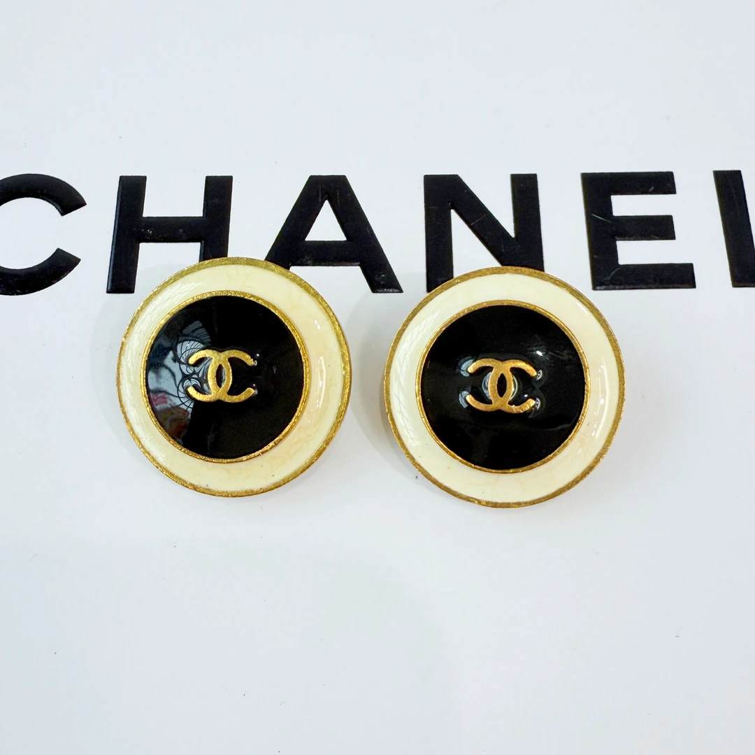 95新 Chanel/香奈儿 Chanel vintage香奈儿中古珐琅耳夹