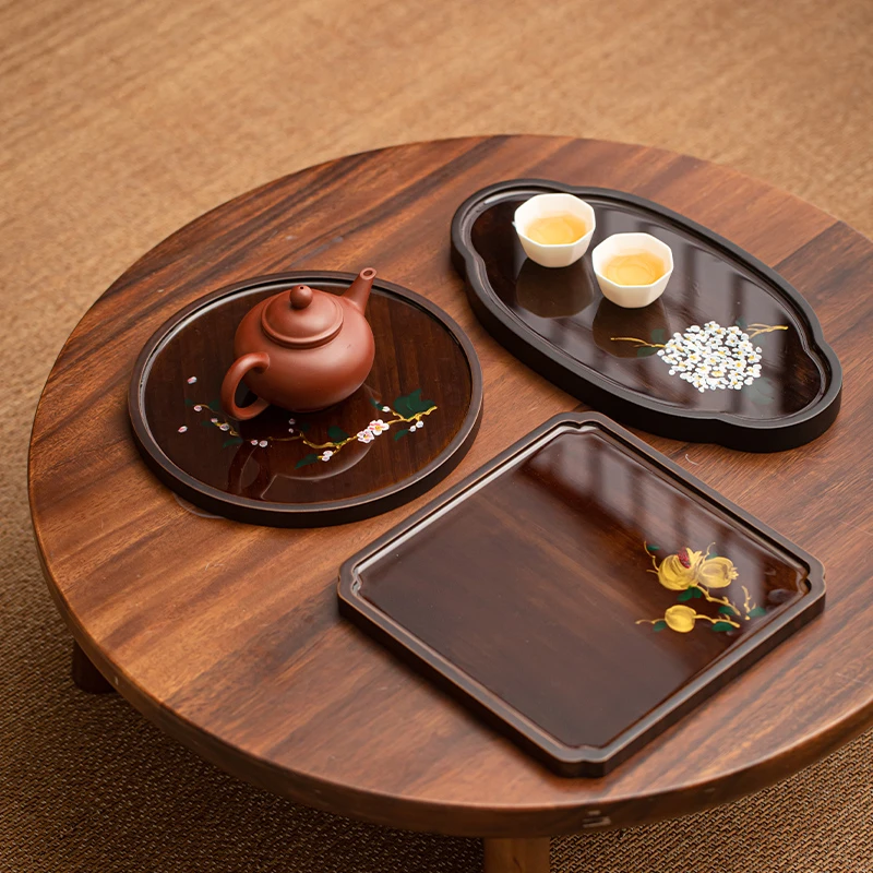 手绘竹托盘中式创意干泡盘简约小茶台家用小型茶盘复古茶具收纳盘