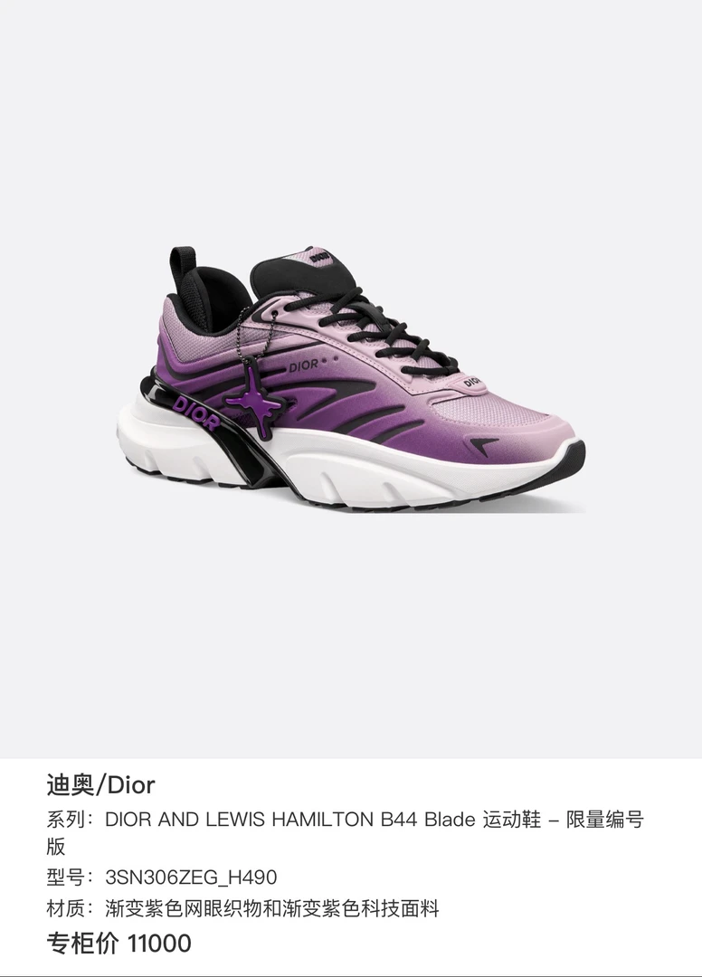 未使用 DIOR/迪奥 bc 014759 B44 Blade 黑紫限量运动鞋