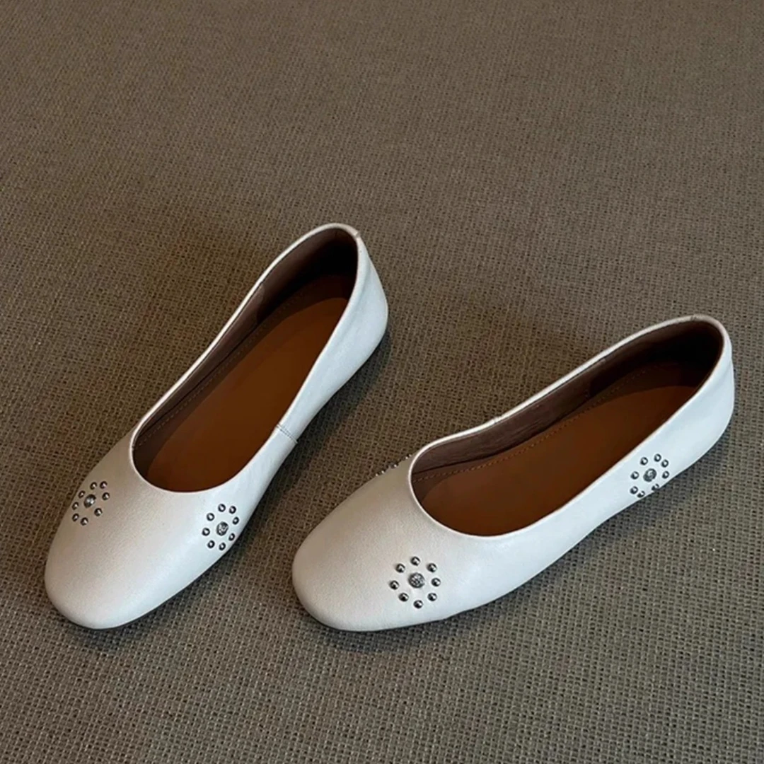 羊皮版~温柔仙女风水钻花浅口单鞋女休闲圆头平底一脚蹬玛丽珍鞋