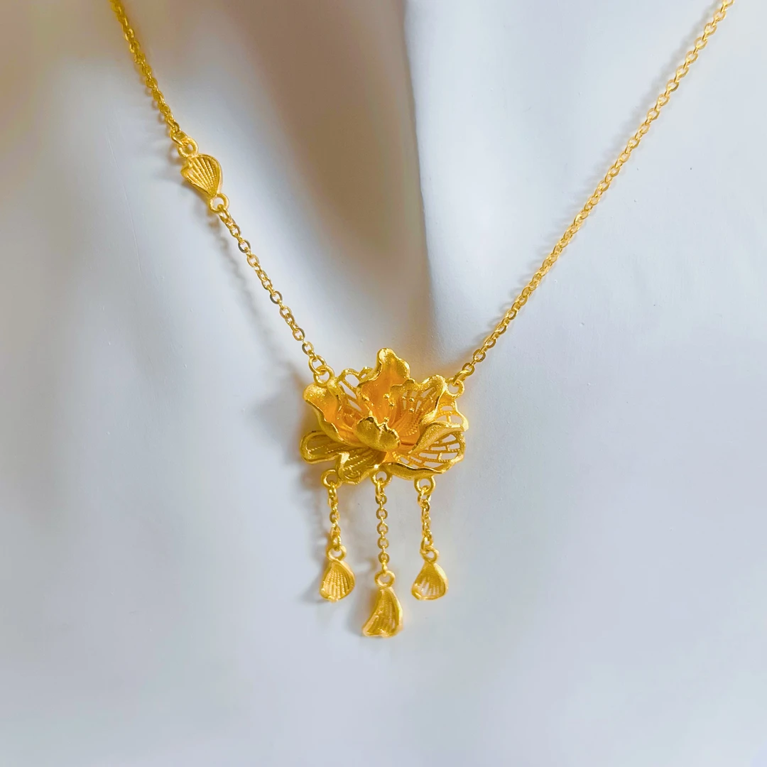 足金999流苏牡丹花套链精致仙女国潮