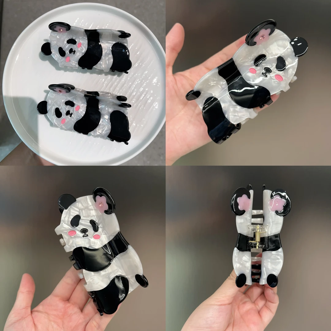 新款网红醋酸卡通熊猫抓夹（抓4指）熊猫花花大号抓夹10CM
