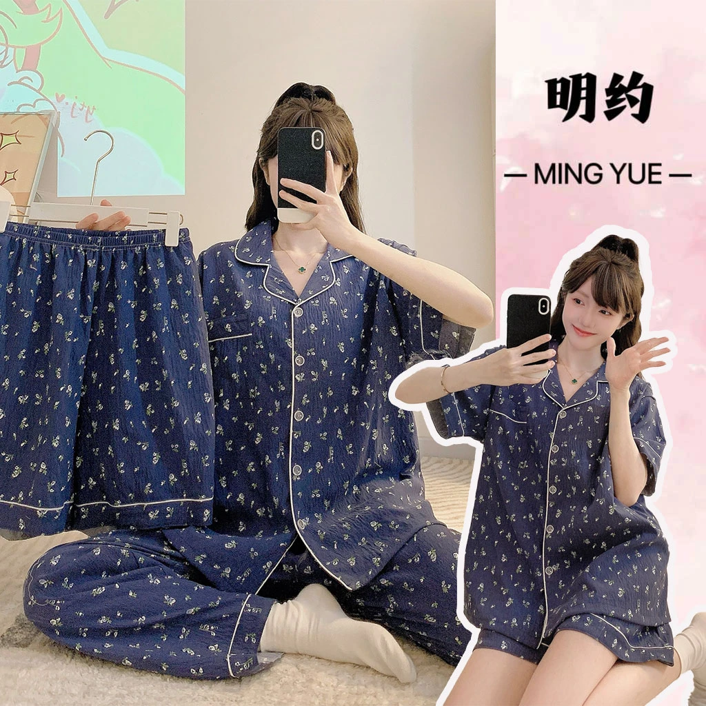 纾晳云/三件套2025新款睡衣女云朵棉夏季短袖宽松家居服大码套装