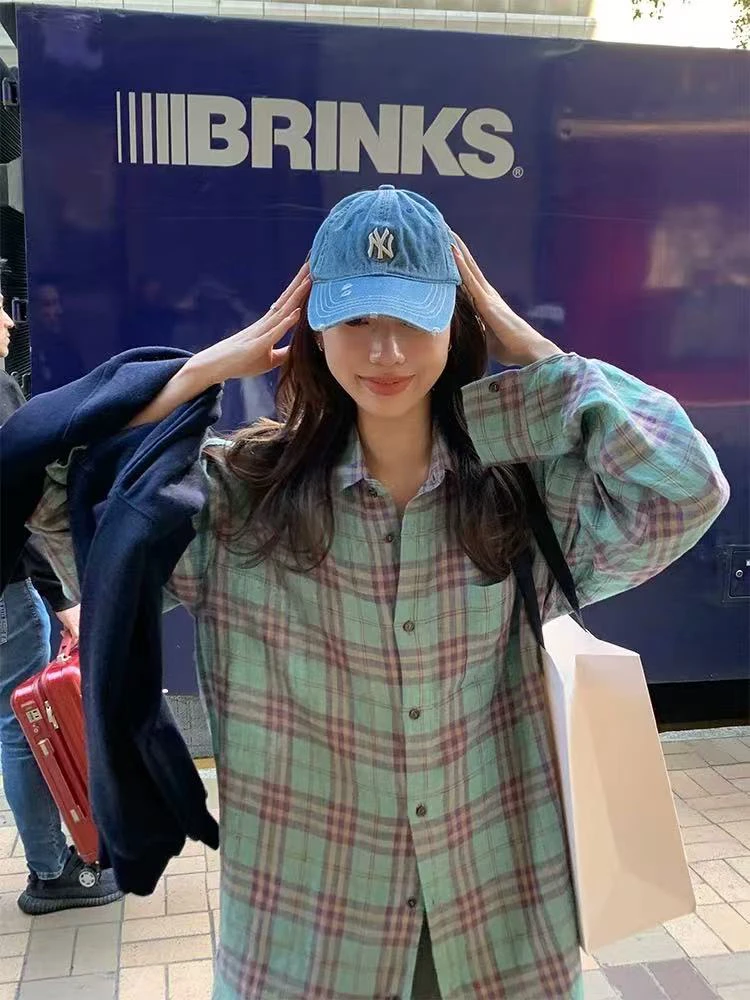 格子亚麻长袖衬衫