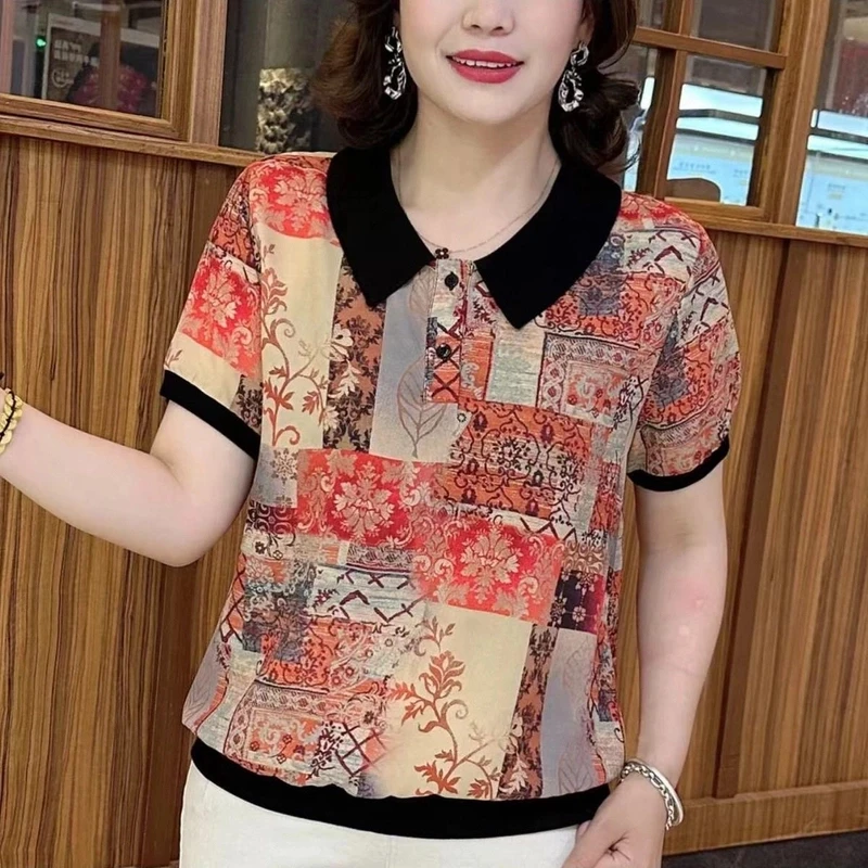 娃娃领极简风薄款时尚中老年女装遮肚衬衫女士夏季大码夏装