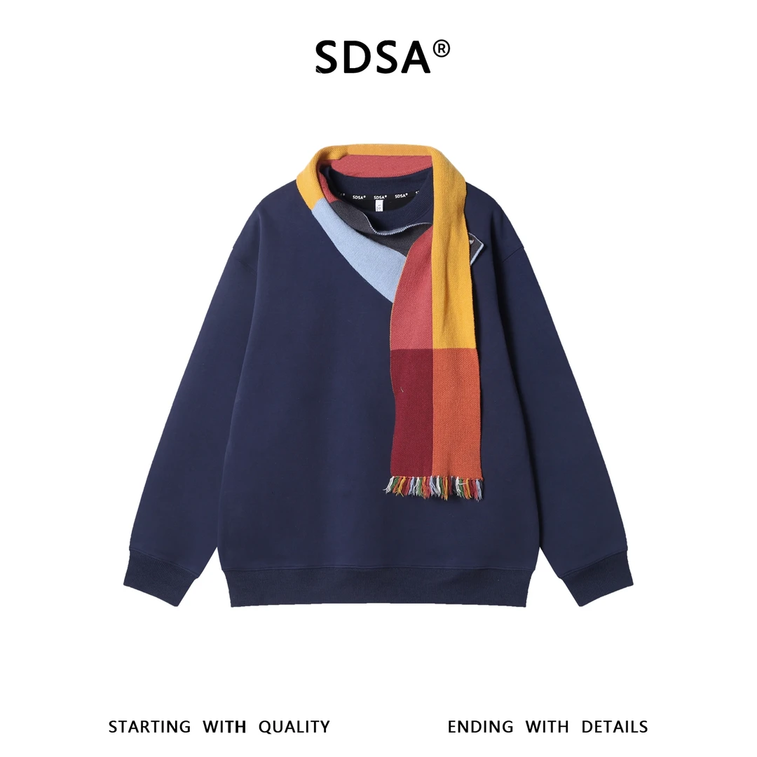 SDSA男士秋冬新款痞帅男装潮牌可拆卸围巾设计圆领卫衣休闲百搭