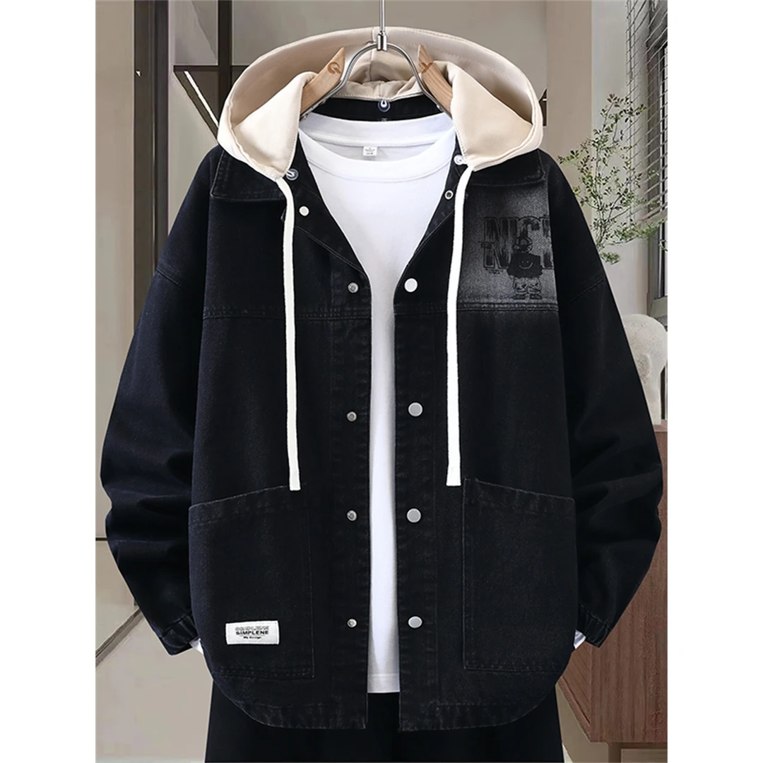 青少年大童牛仔外套男春秋季新款初中高中学生帅气潮牌连帽夹克衫