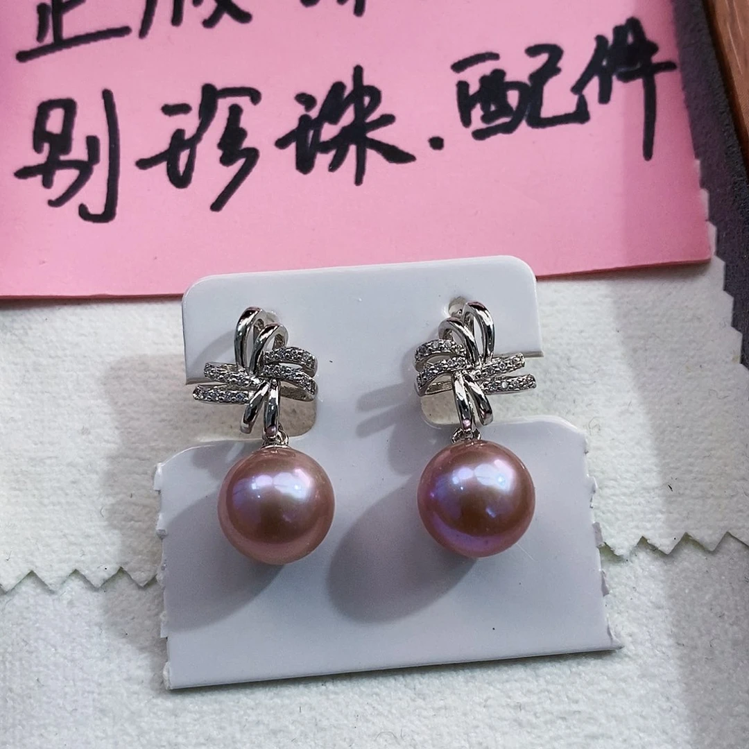 银S925镶嵌特价秒杀淡水极光正圆炫彩紫色10mm淡水珍珠