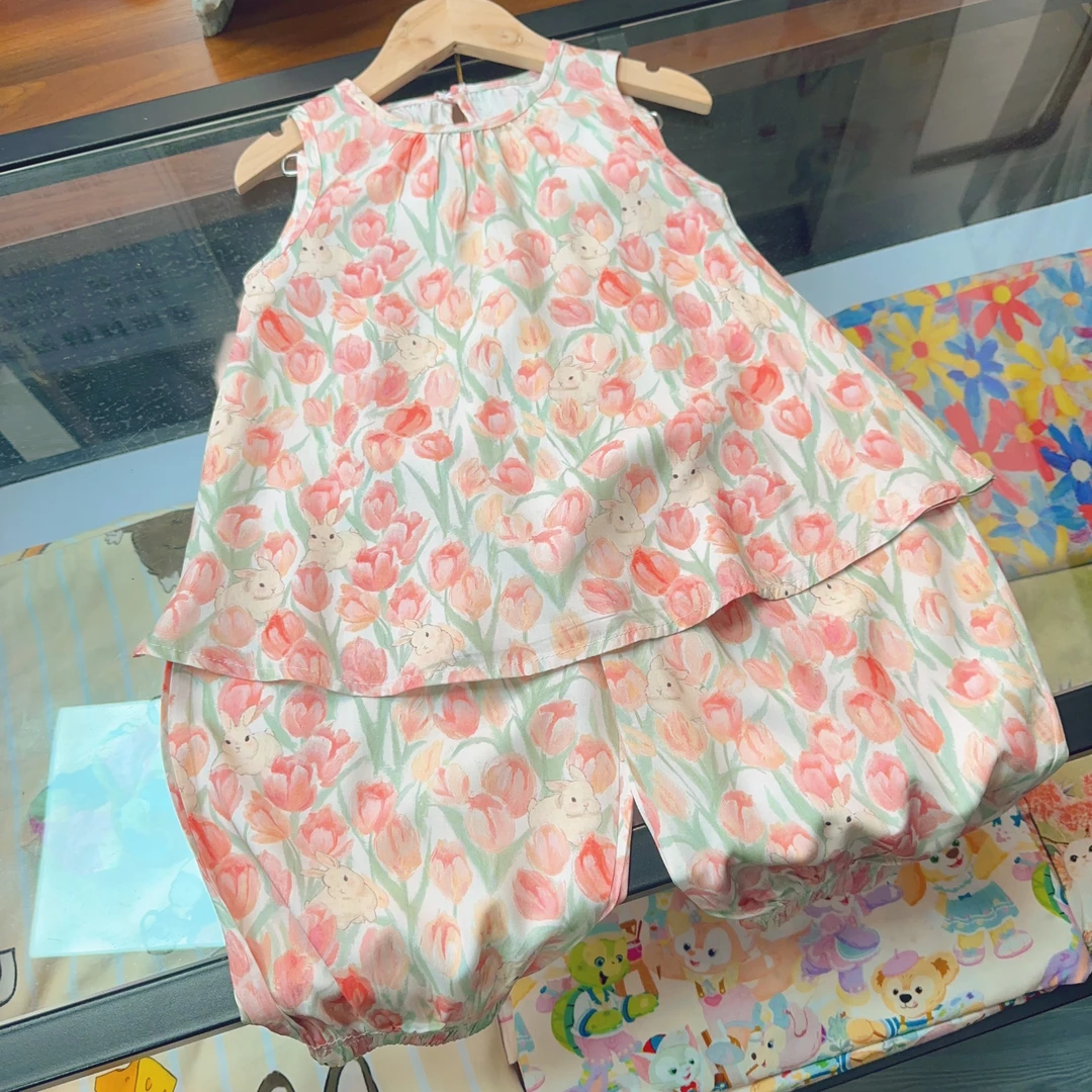 花兔2025年款护肩过膝无袖上衣背心长裤套装