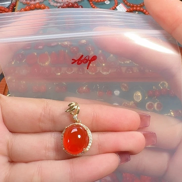 南红玛瑙银S925镶嵌吊坠