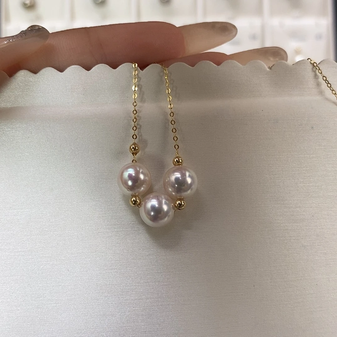 18K金镶嵌海水珍珠项圈7.5-8