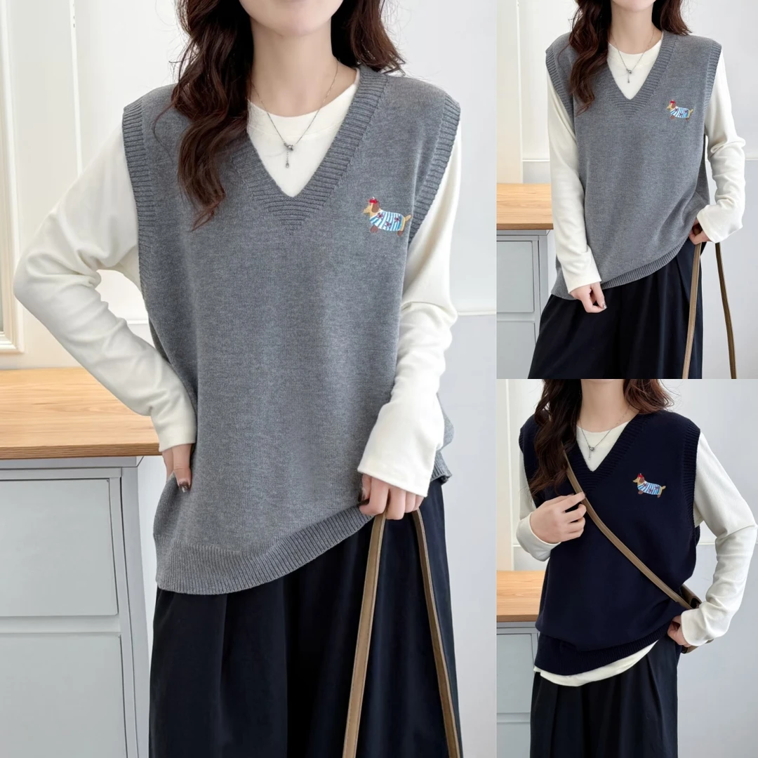 学院风减龄微胖mm大板型针织衫显瘦大码女装V领无袖马甲背心打底