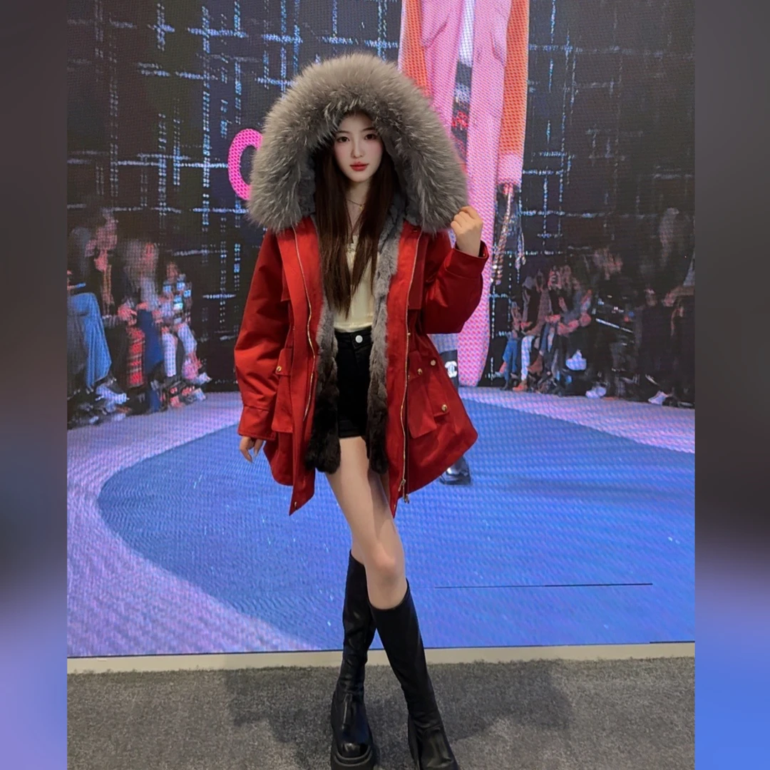 【蓝银仙子】段然獭兔毛内胆貉子毛领休闲时尚冬季保暖派克服