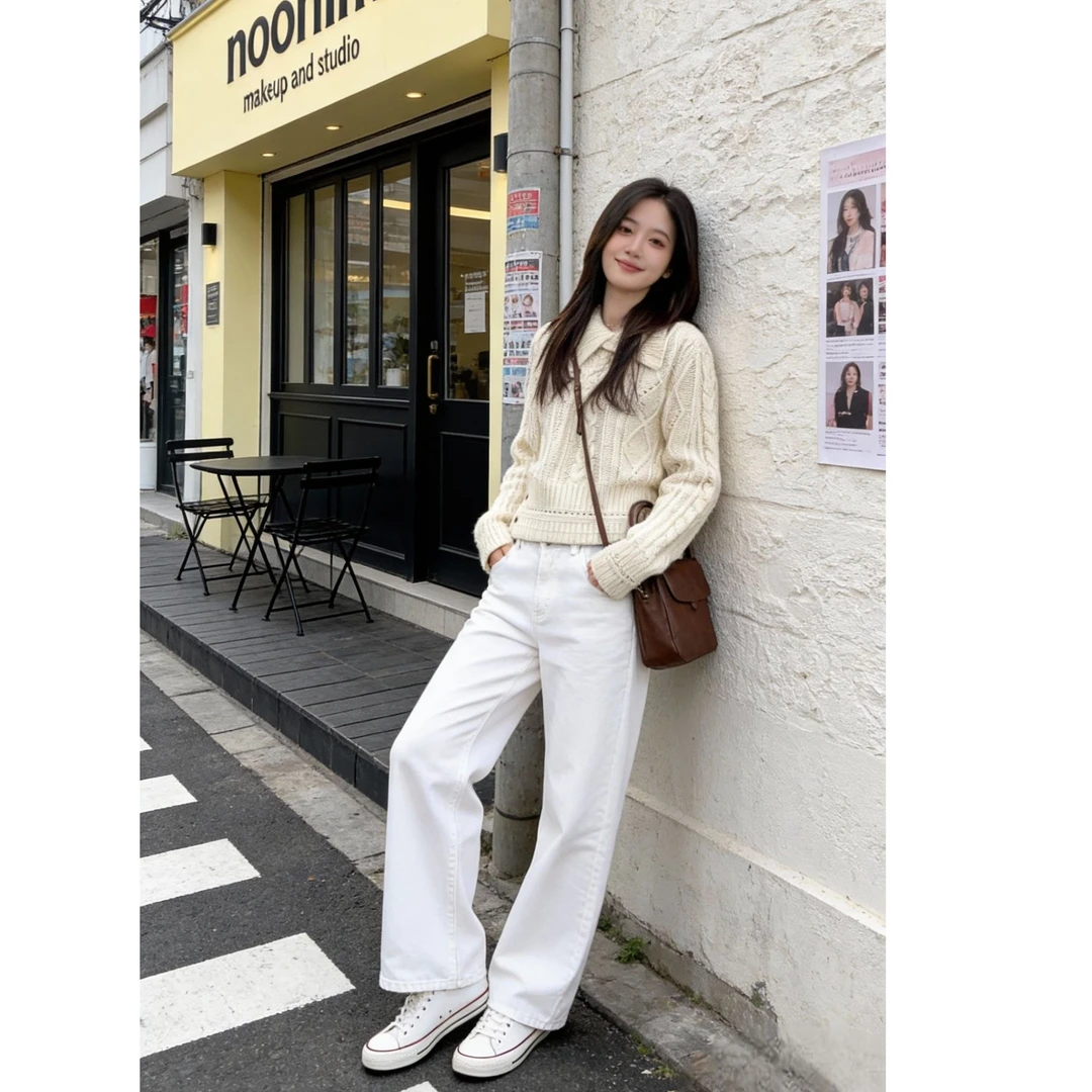 百搭复古慵懒风韩版温柔设计感羊毛针织衫#A5174