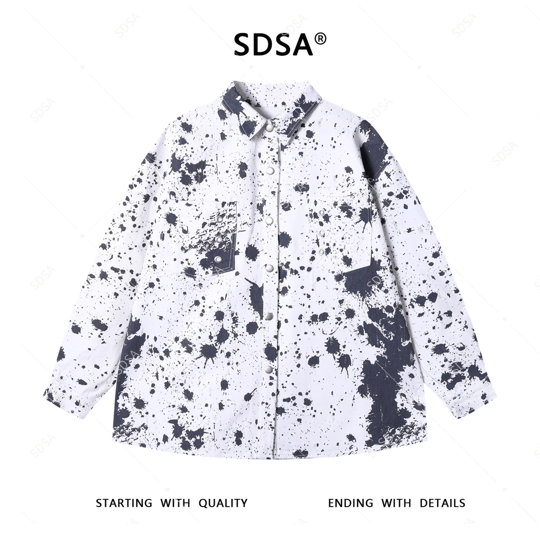 SDSA男士秋冬新款轻奢痞帅男装泼墨印花宽松衬衫百搭小众复古衬衣