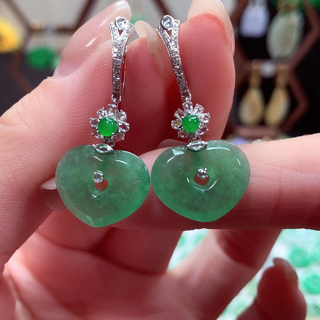 翡翠耳饰18K金镶嵌天然翡翠