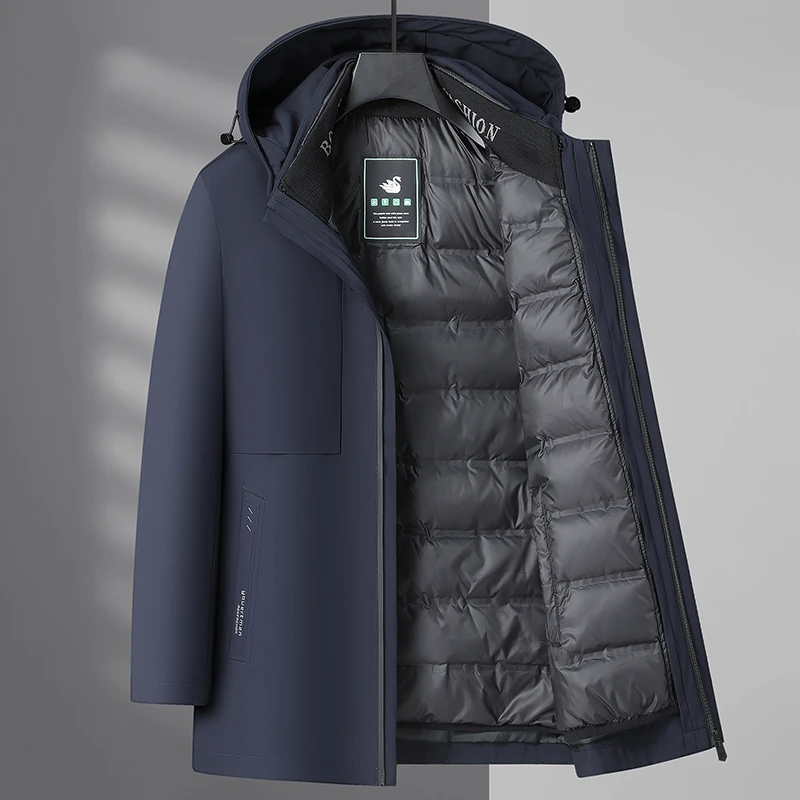 男士加厚鸭绒羽绒服三合一连帽脱卸羽绒服高档商务白鸭绒
