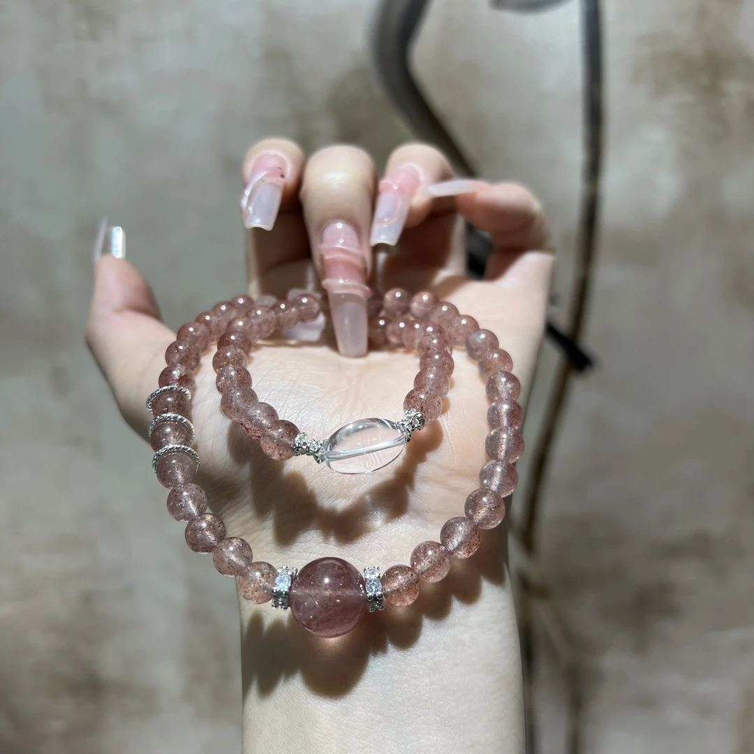【月月家】AX003天然水晶 原创草莓晶双圈手串6-7mm多样性发其一
