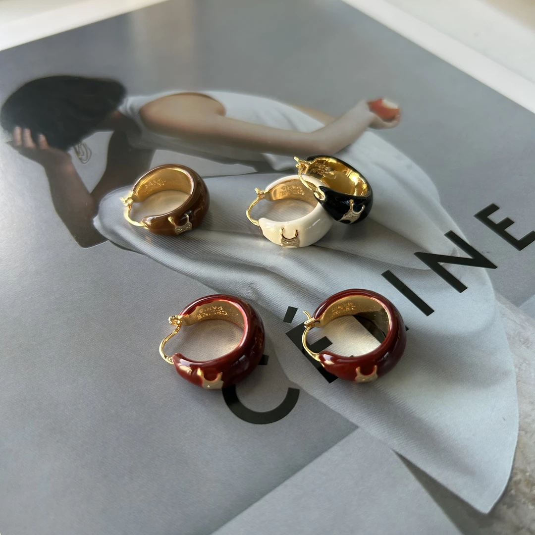 铜合金耳饰 轻奢珐琅安哥拉红凯旋门滴釉耳圈 小众高级感秋冬耳饰