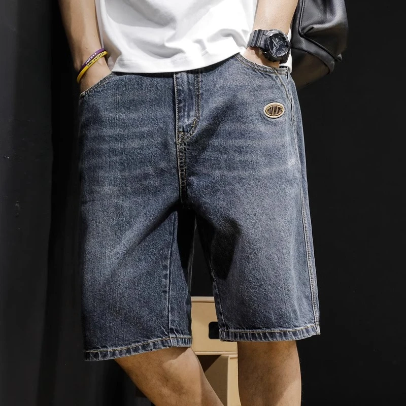 MR.MUDI/穆迪先生牛仔短裤男潮牌加肥加大码夏季宽松男款裤子中裤