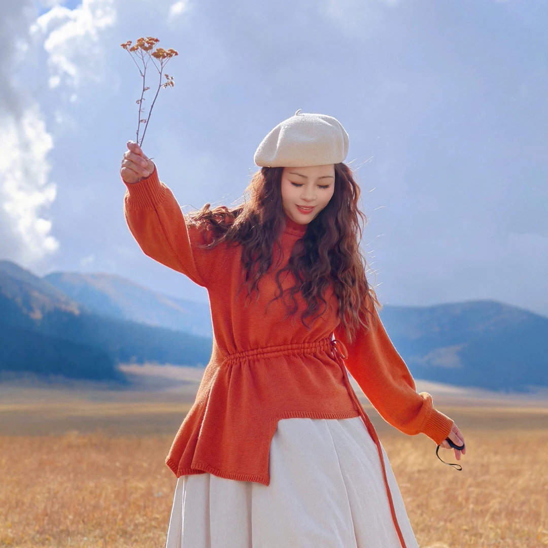 【董艺旅行穿搭】小蛮腰秋冬毛衣抽绳长袖中高领2025新款百搭针织衫