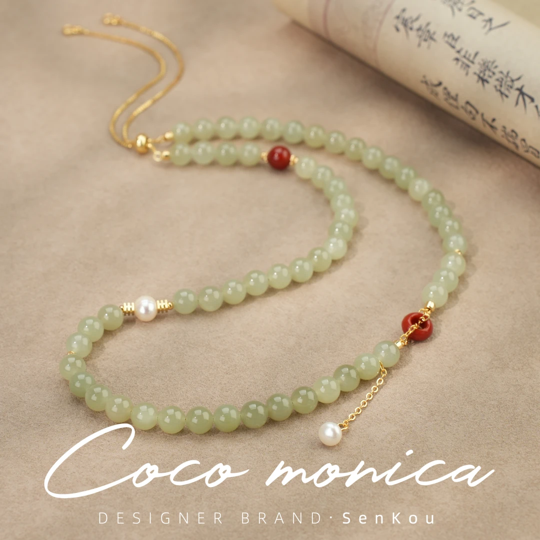 【小霞珠宝】和田玉跑环南红简约珍珠项链（8mm）项链长款 AD291