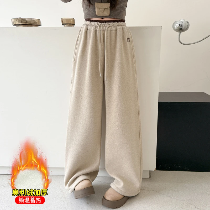 女童冬季加绒糯米裤2025新款洋气时尚保暖休闲裤6-12岁中大童裤子