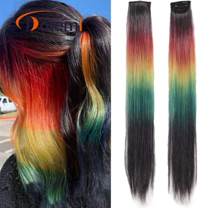 假发片女渐变挂耳染发片长发一片式夹子款彩虹挑染彩色无痕假发片