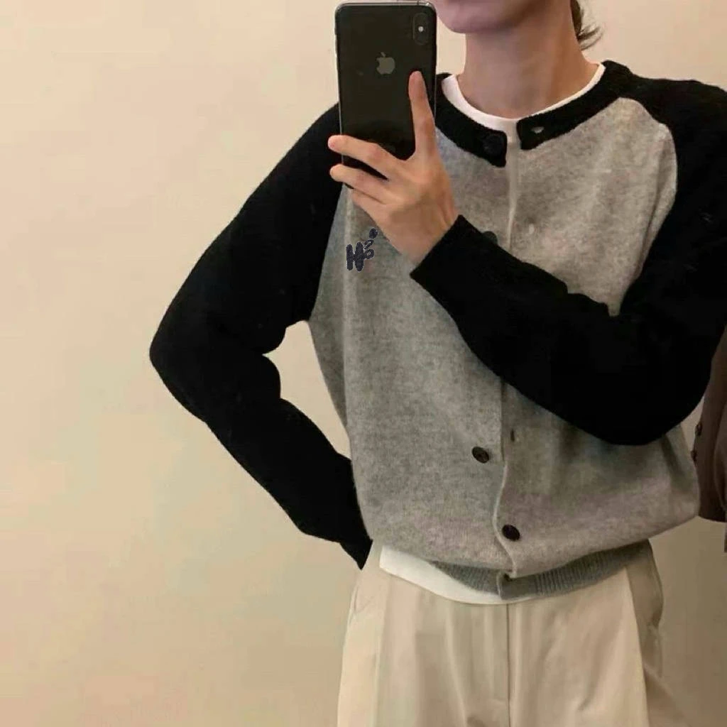 灰色针织衫女早春慵懒风休闲减龄外套圆领开衫9823