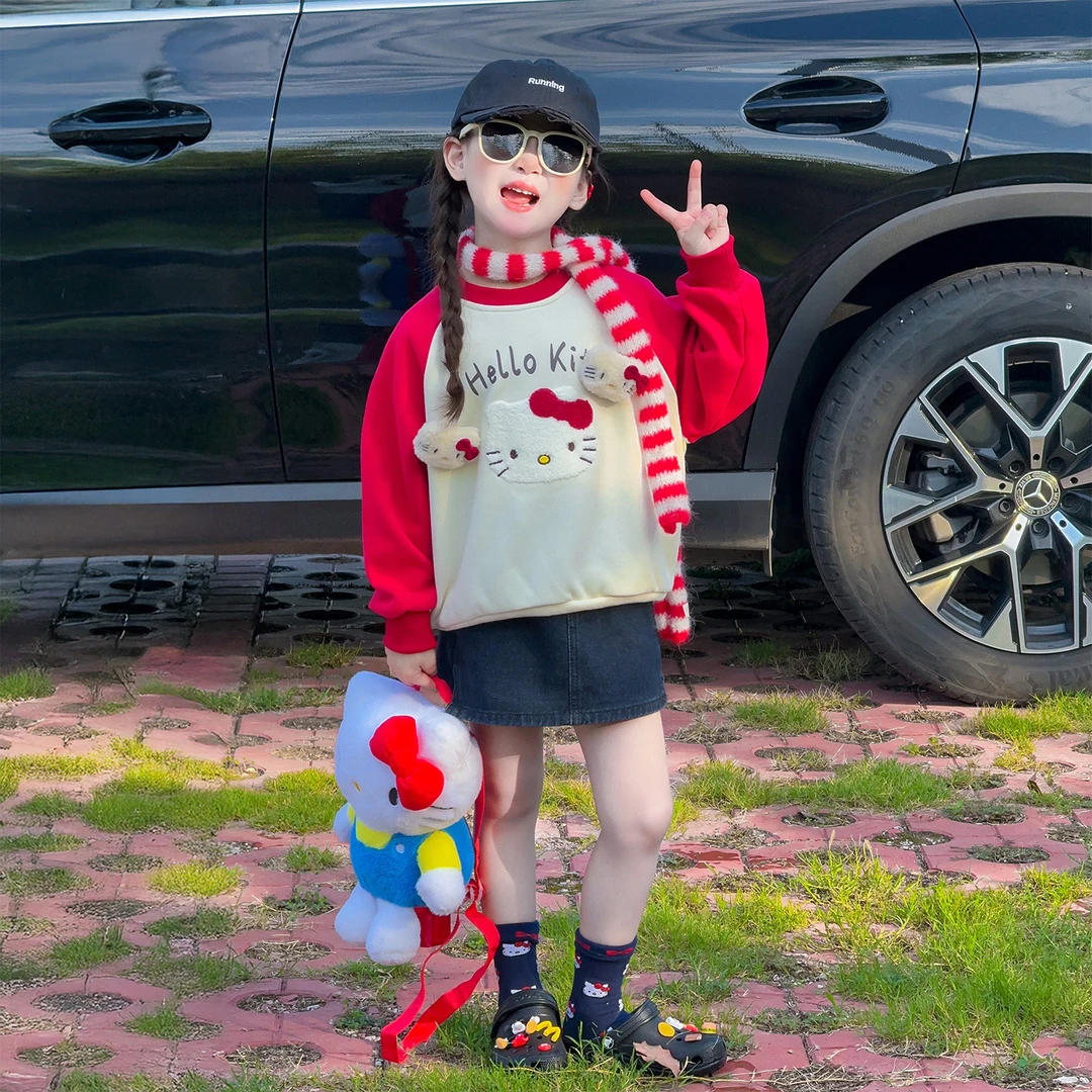 女童秋装2025新款女孩春秋洋气时髦kt猫卫衣儿童宽松休闲长袖上衣