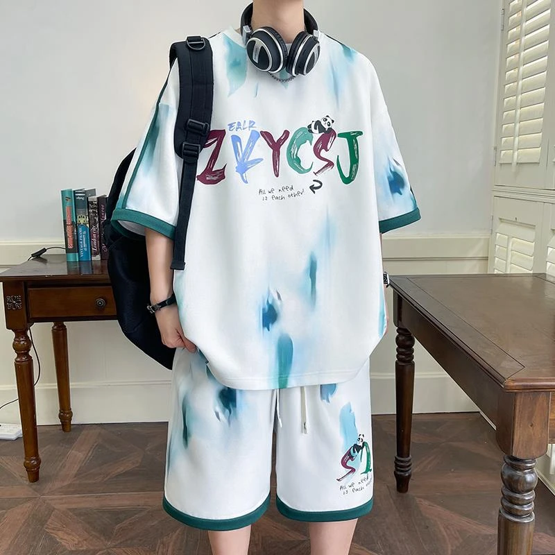 13初中学生冰丝短袖t恤12-15岁男孩夏季14青少年大童休闲运动套装