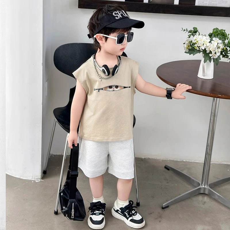 儿童2025新品套装夏季新款无袖背心短裤运动两件套宝宝夏季衣服潮