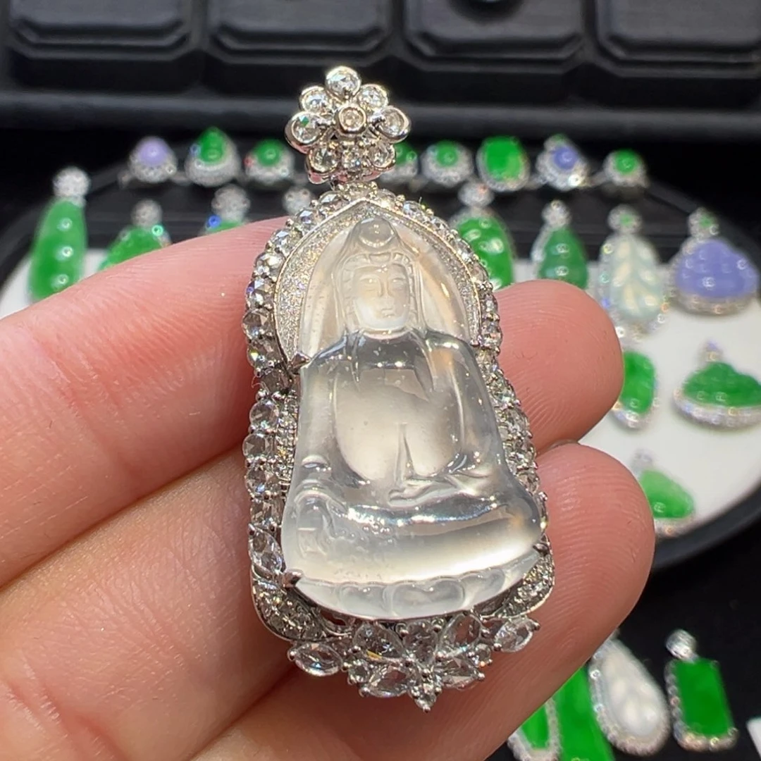 翡翠吊坠(不含链)18K金镶嵌收到货48小时鉴赏期