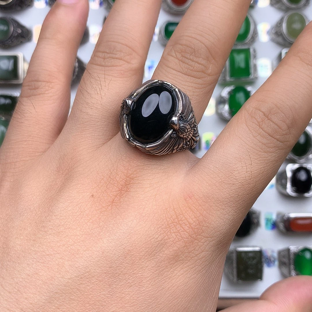 和田玉戒指银S925镶嵌