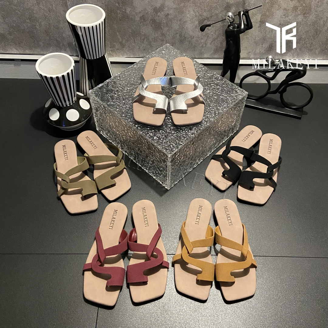 2025年夏季新款交叉扭结套趾平跟凉拖爆款时尚百搭软底夹脚平底鞋