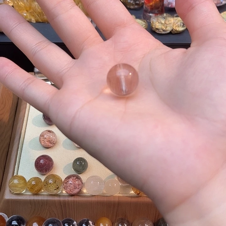 珠宝半成品水晶未镶嵌15mm粉兔毛