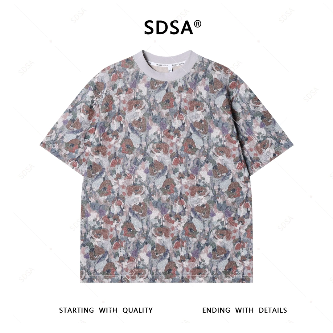 夏季高级感新款男士设计师复古花卉短袖T恤百搭宽松圆领简约上衣