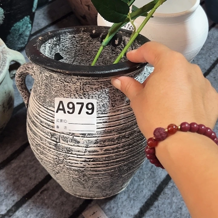 粗陶盆有孔高21口15