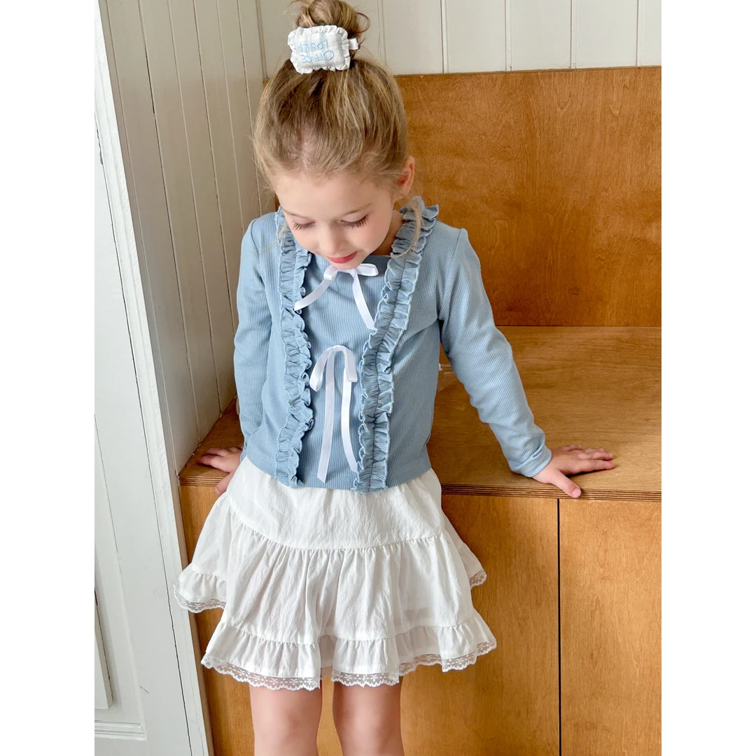 57104特 楚心然春季新款女童中小童甜美可爱蝴蝶结假两件打底衫