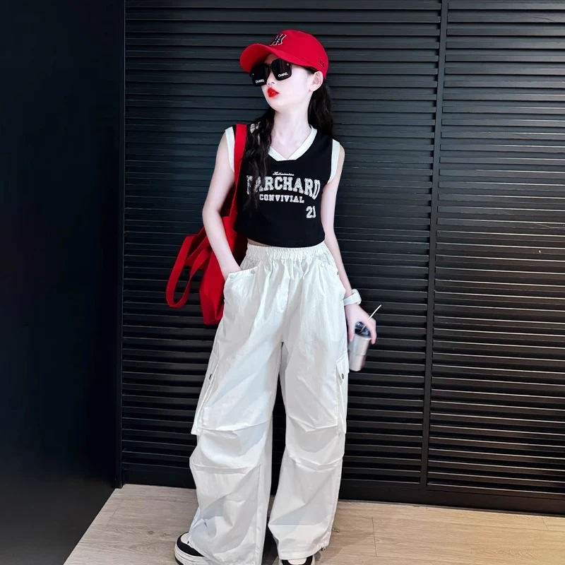 女大童炸街夏装套装2025新款女童韩版洋气背心吊带儿童酷飒工装裤