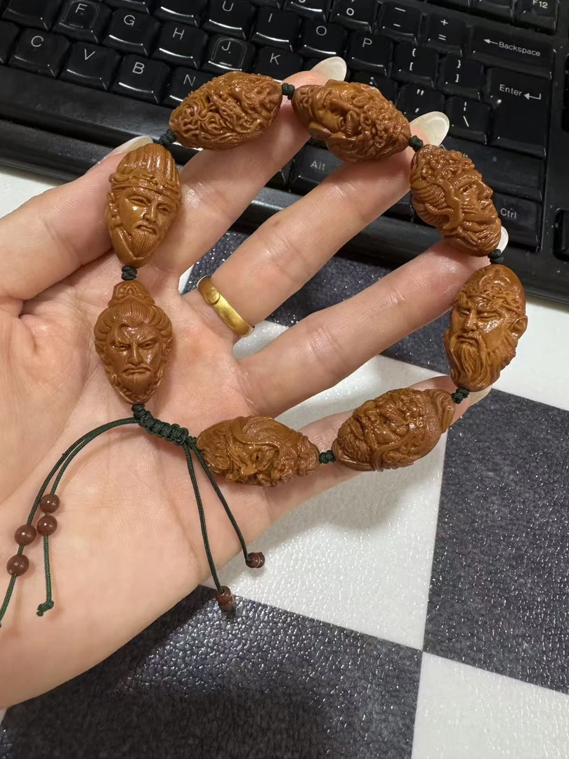 橄榄核精工雕刻蜀国七雄特色文玩手串