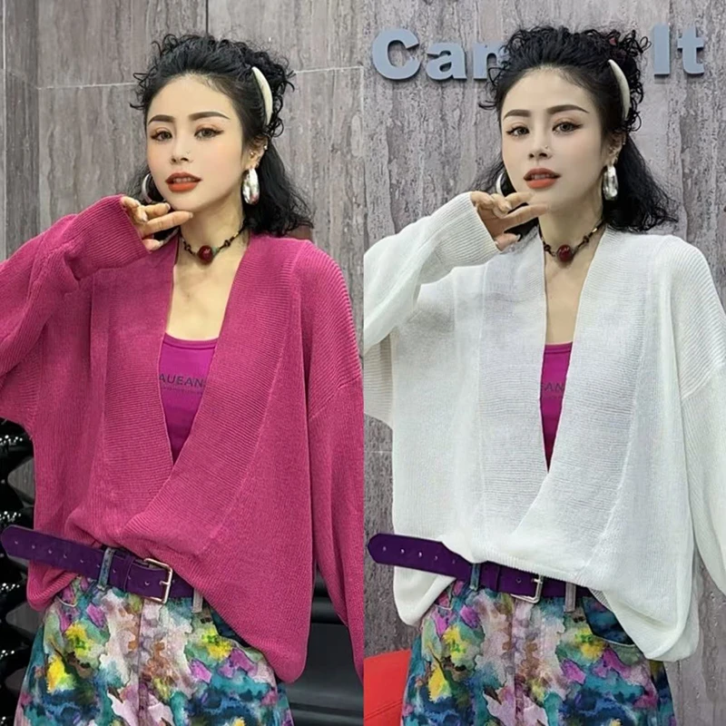 春季V领针织衫女款2025年新款洋气高级感长袖内搭打底衫上衣-9006